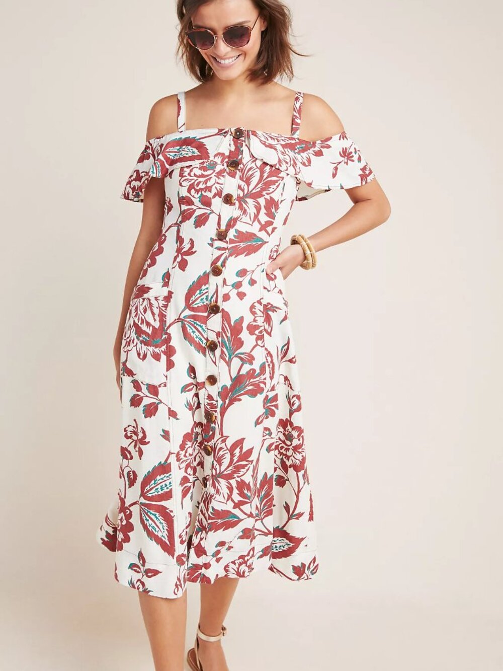Anthropologie Oahu Dress with Rust Floral Print